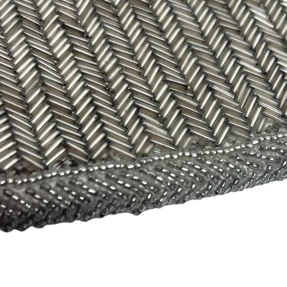 Beaded Silver Metallic Evening Bag with Chain Shoulder Strap Zip Closure Small - Picture 2 of 11